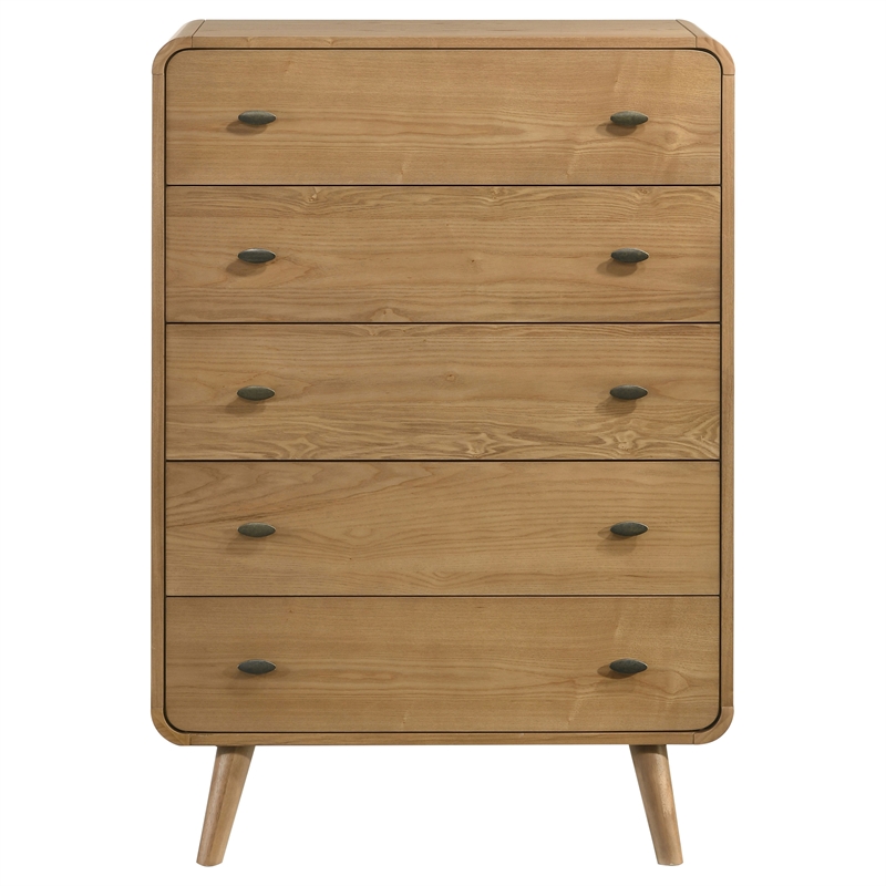 Pemberly Row 5 Drawer Mid-Century Chest of Drawers in Light Ash