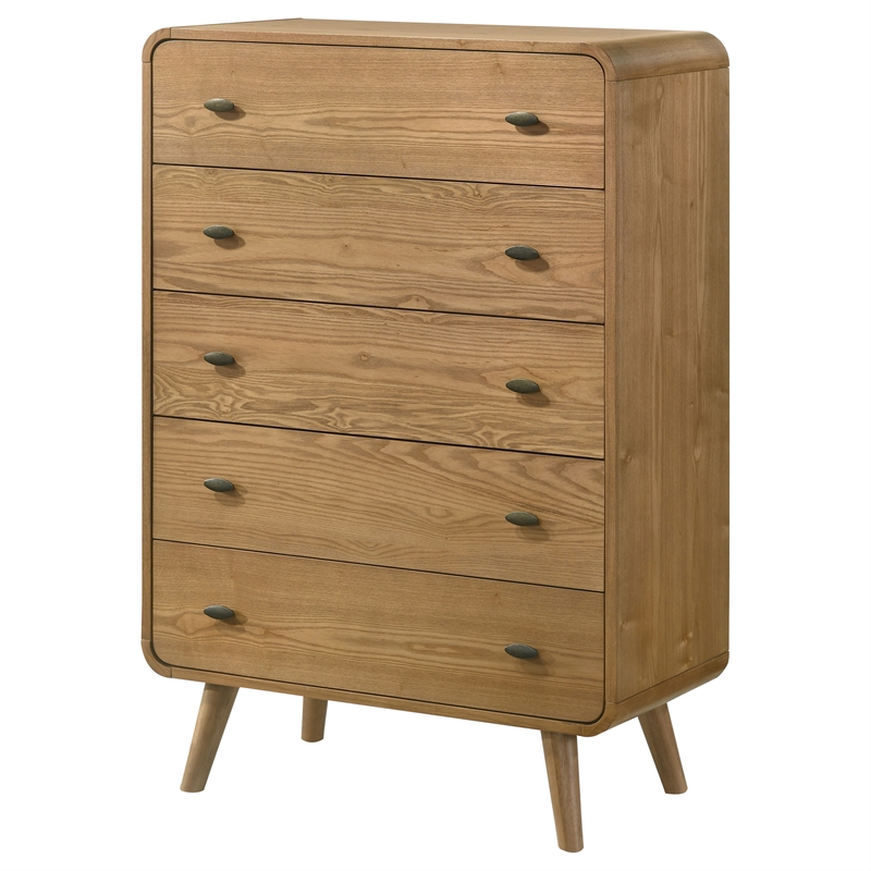 Pemberly Row 5 Drawer Mid-Century Chest of Drawers in Light Ash