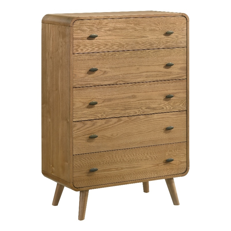 Pemberly Row 5 Drawer Mid-Century Chest of Drawers in Light Ash