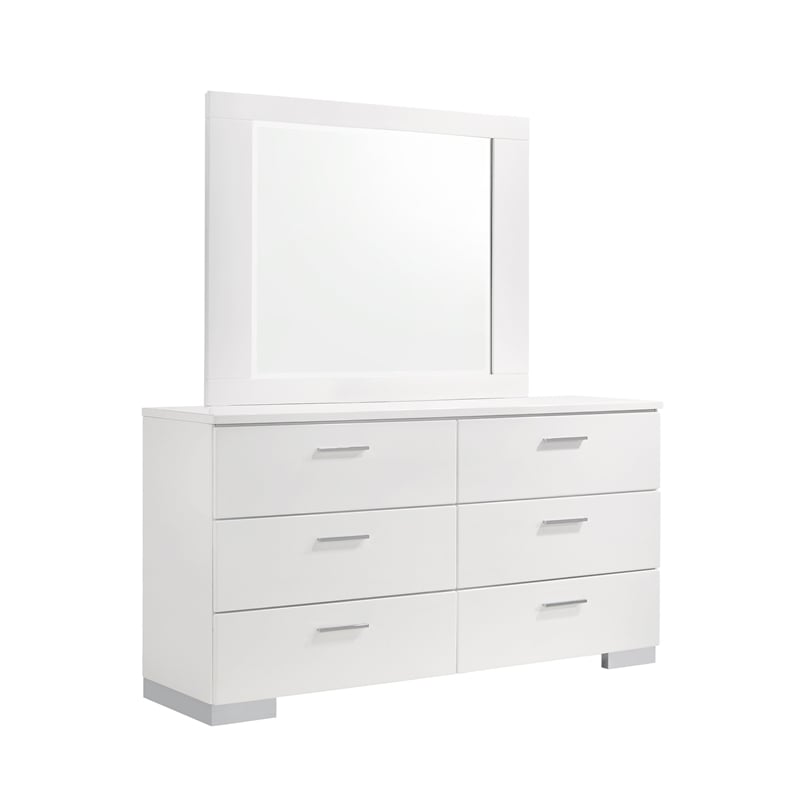 Pemberly Row 5 Piece California King LED Bedroom Set in White Gloss
