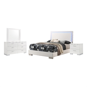 Pemberly Row 4 Piece Eastern King LED Bedroom Set in White High Gloss
