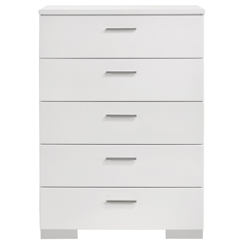 Pemberly Row 5 Piece Eastern King LED Bedroom Set in White High Gloss
