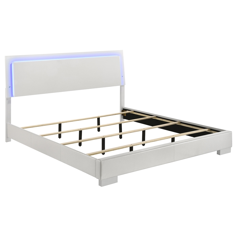 Pemberly Row 5 Piece Eastern King LED Bedroom Set in White High Gloss