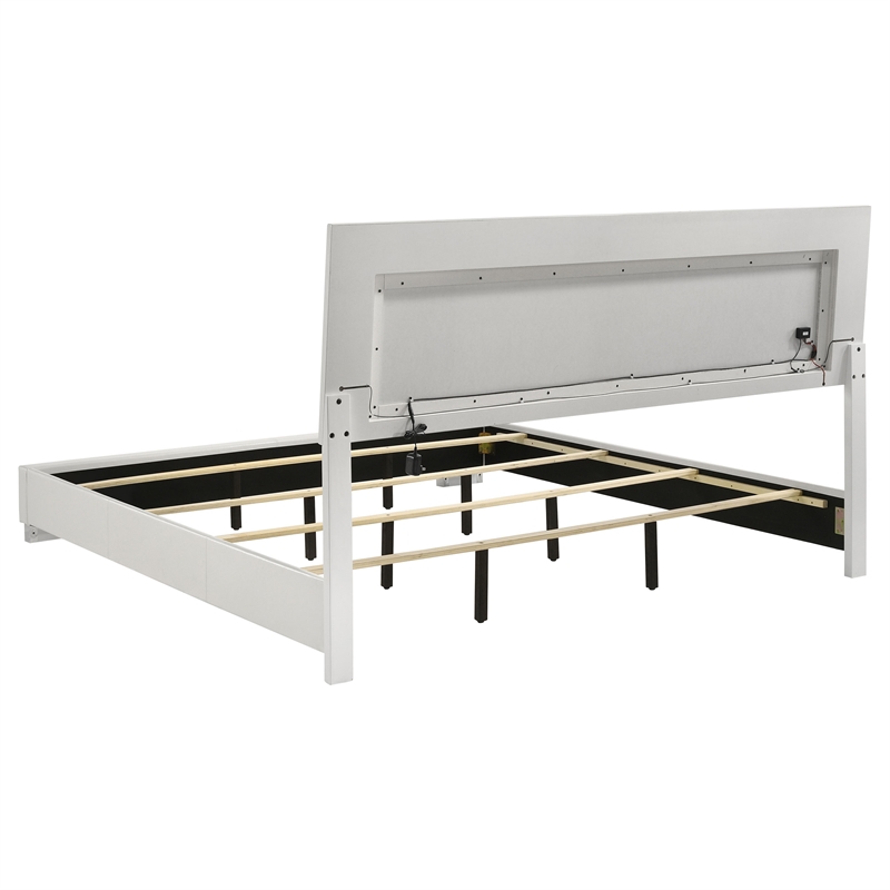 Pemberly Row 5 Piece Eastern King LED Bedroom Set in White High Gloss