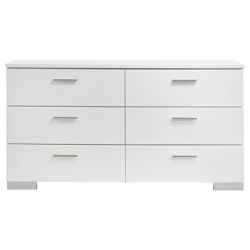 Pemberly Row 5 Piece Eastern King LED Bedroom Set in White High Gloss