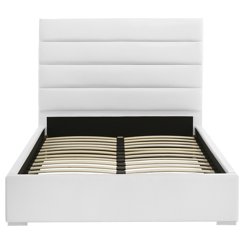 Pemberly Row 53 Inch Upholstered Twin Platform Bed in White Faux Leather