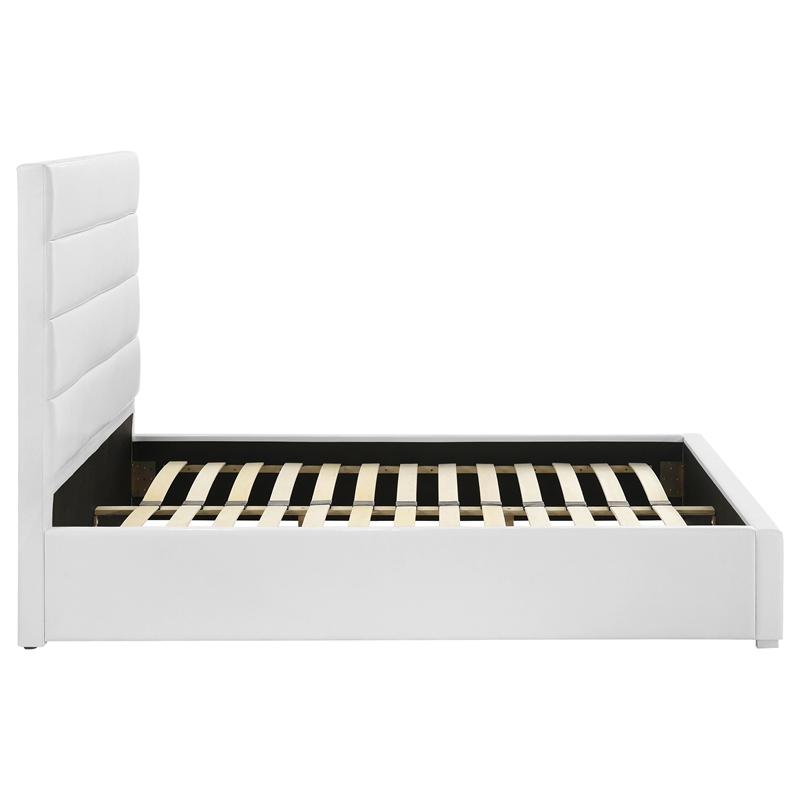 Pemberly Row 53 Inch Upholstered Twin Platform Bed in White Faux Leather