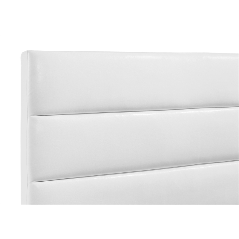 Pemberly Row 53 Inch Upholstered Twin Platform Bed in White Faux Leather