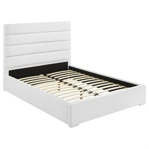 Pemberly Row 53 Inch Upholstered Twin Platform Bed in White Faux Leather