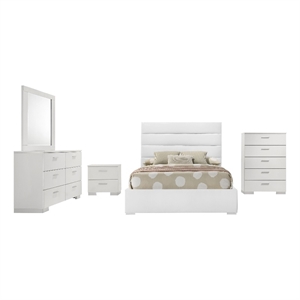 Pemberly Row 5 Piece Full Platform Bedroom Set in White High Gloss