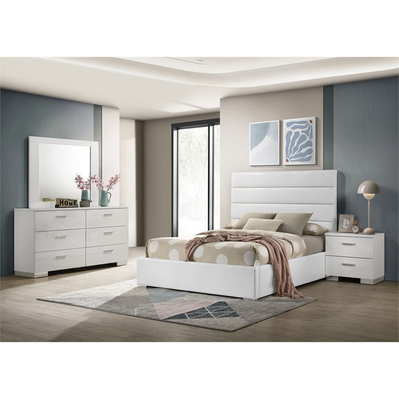 Pemberly Row 4 Piece Twin Platform Bedroom Set in White High Gloss