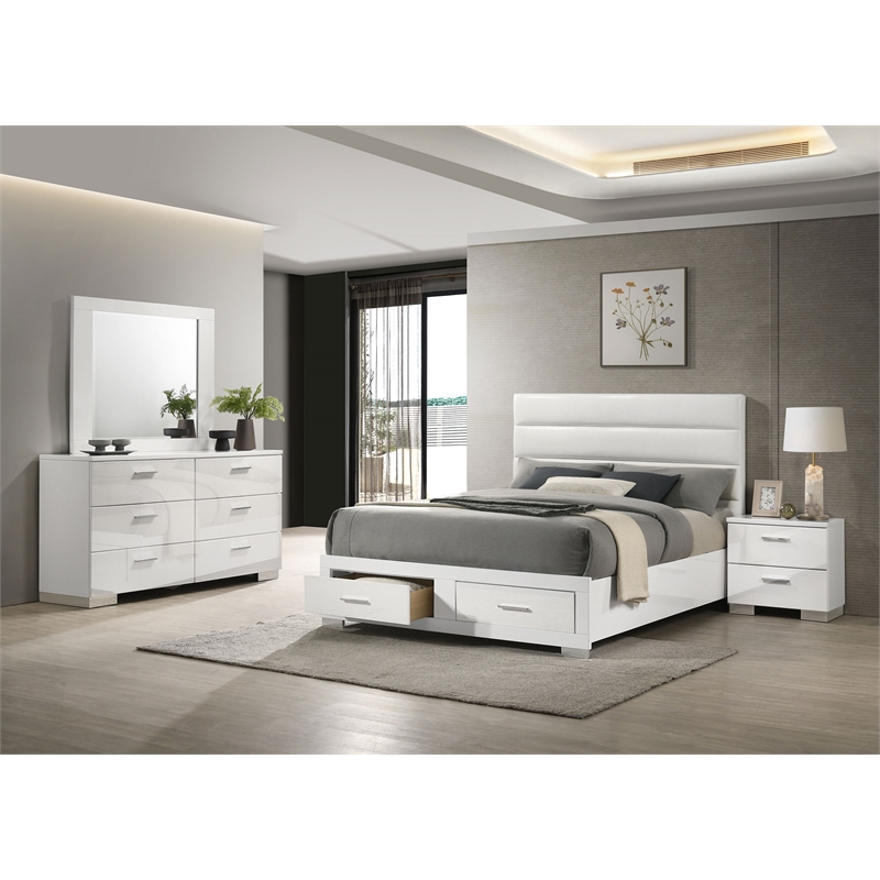 Pemberly Row 4 Piece Queen Platform Bedroom Set in White Faux Leather