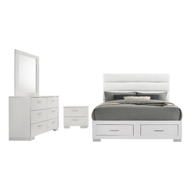 Pemberly Row 4 Piece Queen Platform Bedroom Set in White Faux Leather