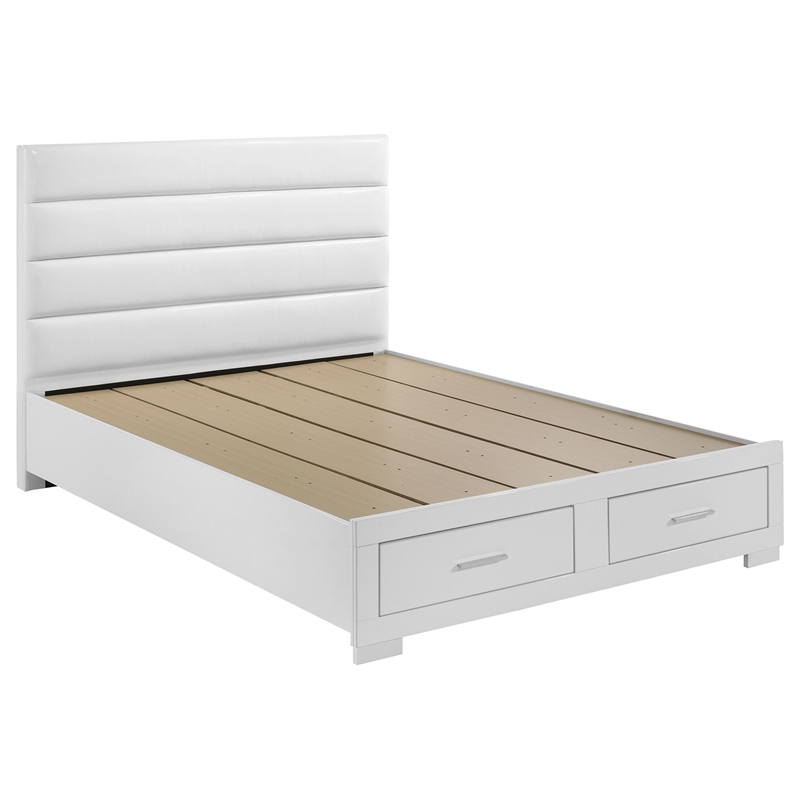 Pemberly Row 5 Piece Queen Platform Bedroom Set in White Faux Leather