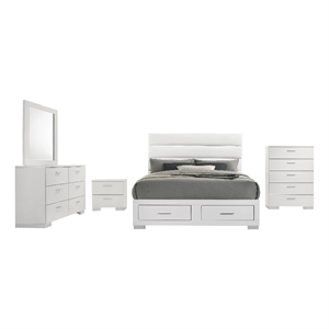 Pemberly Row 5 Piece Queen Platform Bedroom Set in White Faux Leather