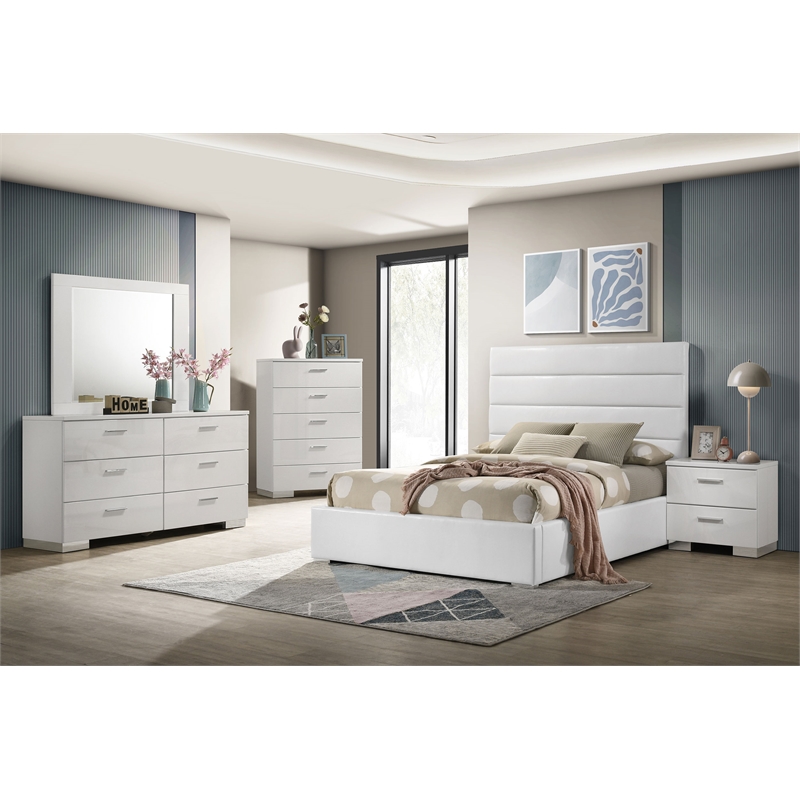 Pemberly Row 5 Piece Twin Platform Bedroom Set in White High Gloss