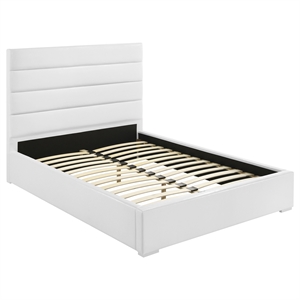 Pemberly Row 53 Inch Upholstered Full Platform Bed in White Faux Leather