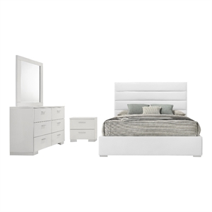 Pemberly Row 4 Piece California King Bedroom Set in White High Gloss