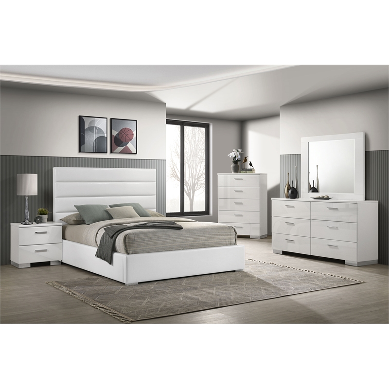Pemberly Row 5 Piece Queen Platform Bedroom Set in White High Gloss