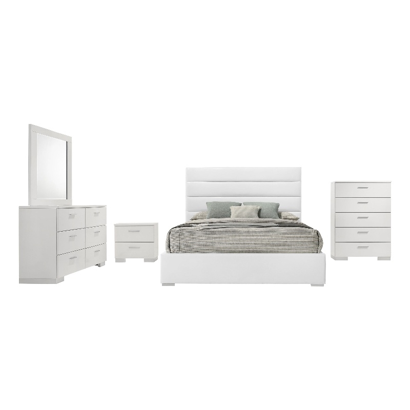 Pemberly Row 5 Piece Queen Platform Bedroom Set in White High Gloss