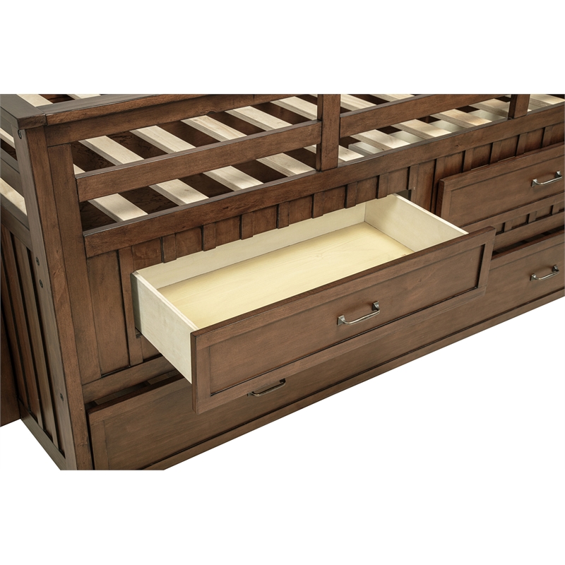 Pemberly Row Wood Twin Captains Bed With Trundle in Medium Brown
