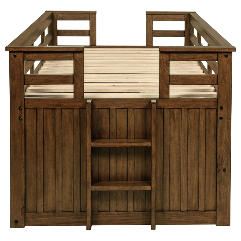 Pemberly Row Wood Twin Captains Bed With Trundle in Medium Brown
