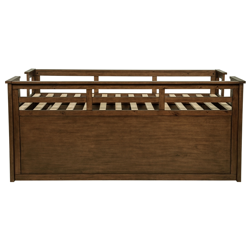 Pemberly Row Wood Twin Captains Bed With Trundle in Medium Brown