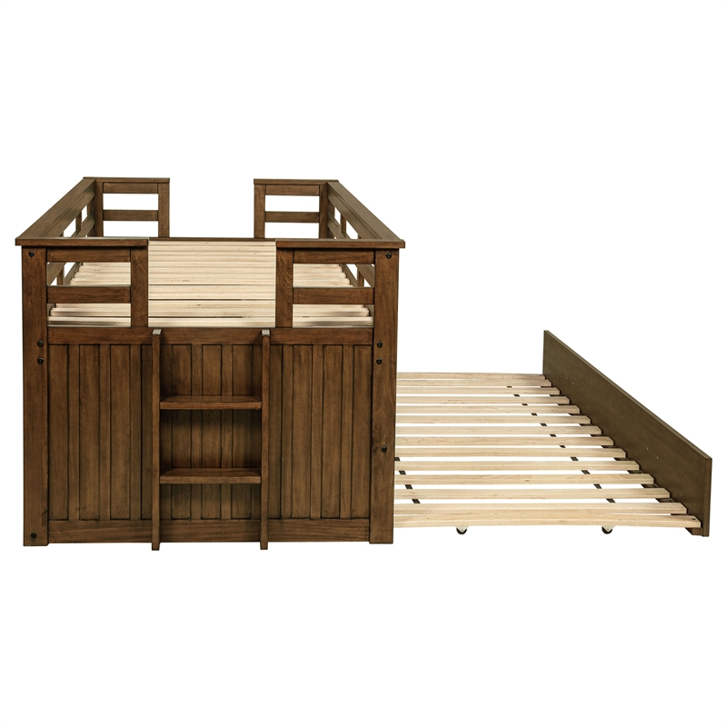 Pemberly Row Wood Twin Captains Bed With Trundle in Medium Brown