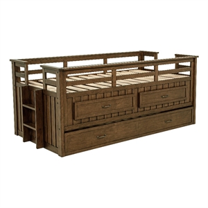 Pemberly Row Wood Twin Captains Bed With Trundle in Medium Brown