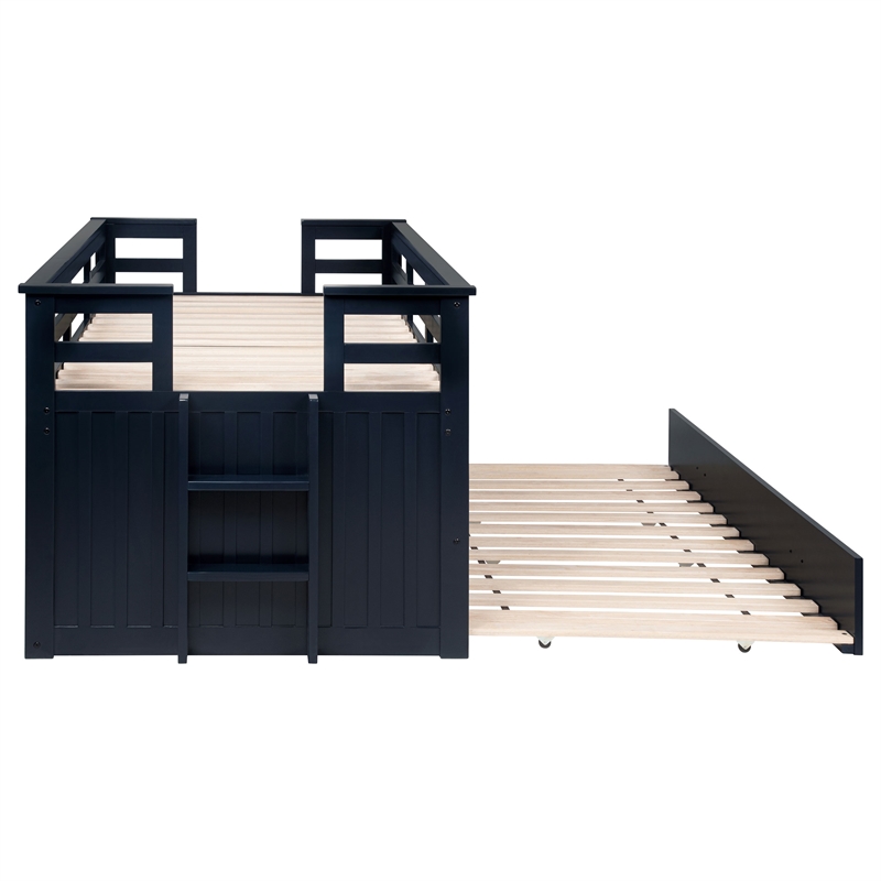 Pemberly Row Wood Twin Captains Bed With Trundle in Navy Blue