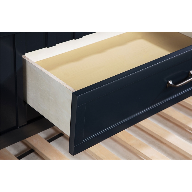Pemberly Row Wood Twin Captains Bed With Trundle in Navy Blue