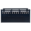 Pemberly Row Wood Twin Captains Bed With Trundle in Navy Blue