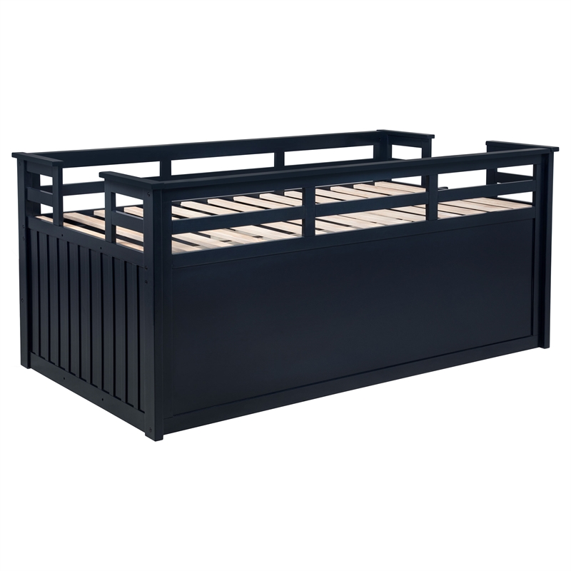 Pemberly Row Wood Twin Captains Bed With Trundle in Navy Blue