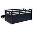 Pemberly Row Wood Twin Captains Bed With Trundle in Navy Blue