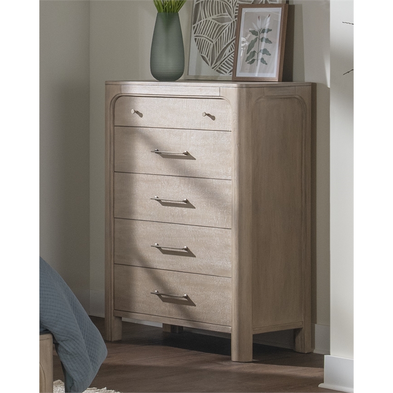 Pemberly Row 5-drawer Wood Bedroom Chest in Weathered Mango Brown