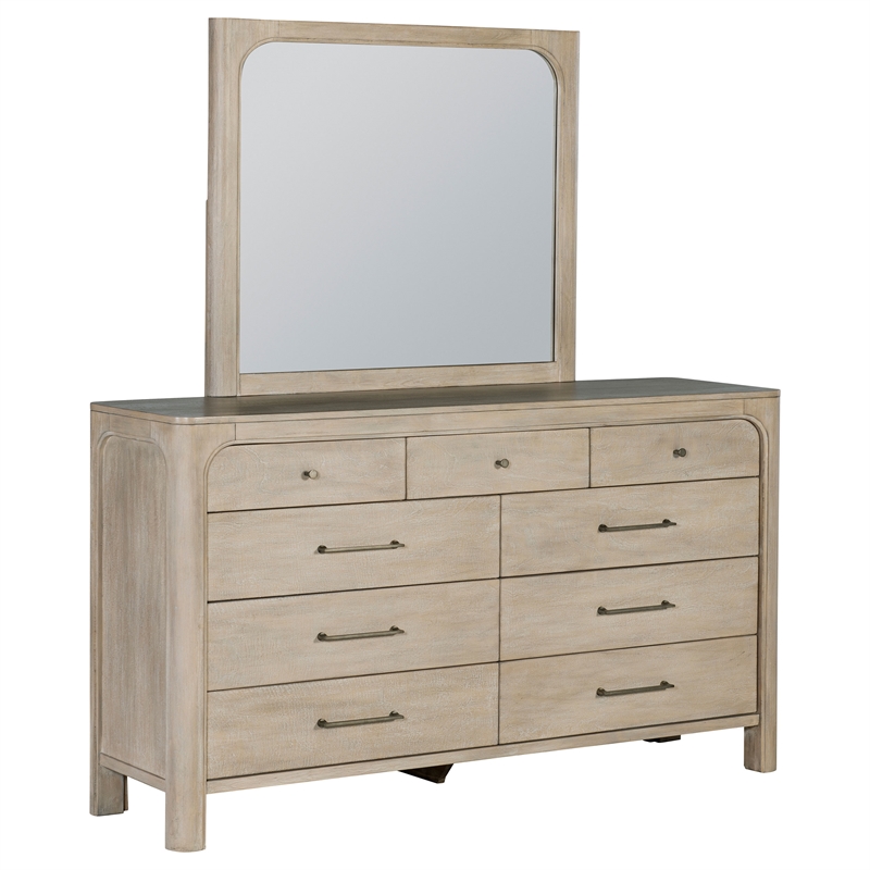 Pemberly Row 9-drawer Wood Bedroom Dresser with Mirror in Mango Brown