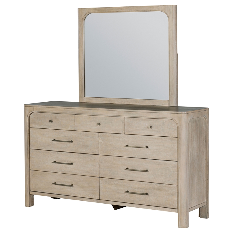 Pemberly Row 9-drawer Wood Bedroom Dresser with Mirror in Mango Brown