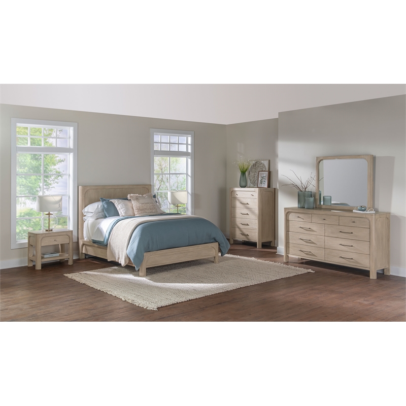 Pemberly Row 5-Piece Wood Queen Canopy Bedroom Set in Mango Brown