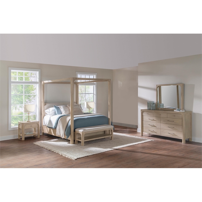 Pemberly Row 4-Piece Wood Eastern King Canopy Bedroom Set in Mango Brown