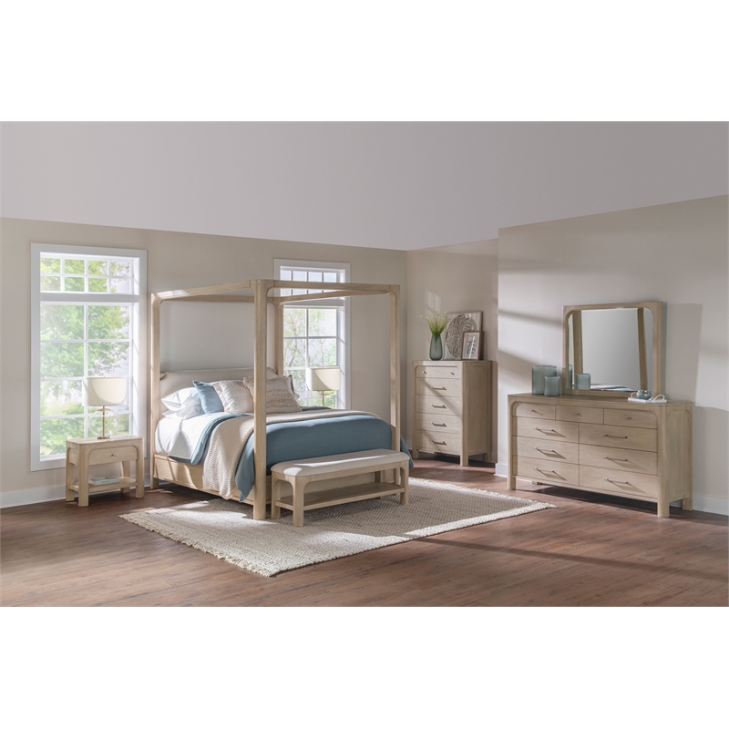 Pemberly Row 5-Piece Wood California King Canopy Bedroom Set in Mango Brown