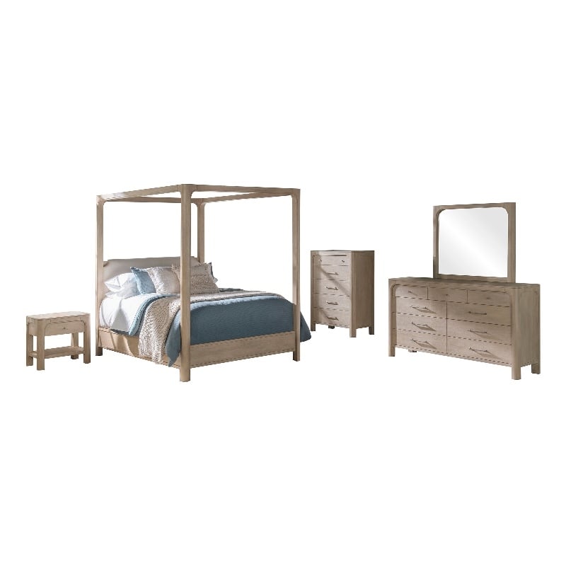 Pemberly Row 5-Piece Wood California King Canopy Bedroom Set in Mango Brown