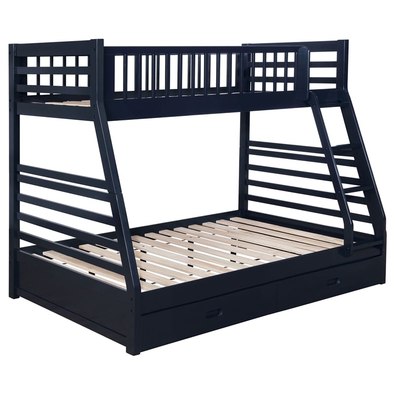 Pemberly Row 2-Drawer Wood Twin over Full Bunk Bed in Navy Blue