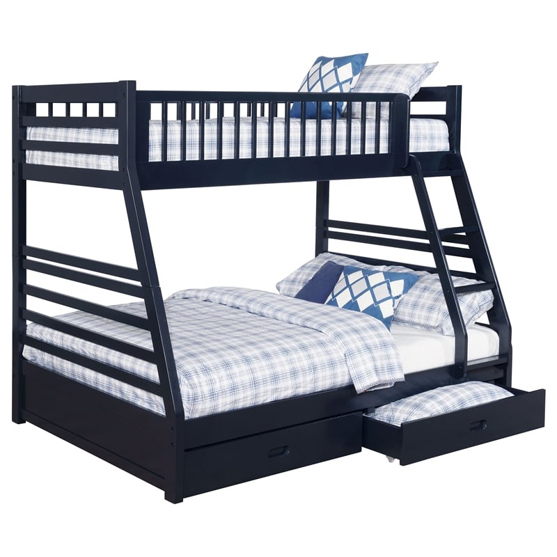 Pemberly Row 2-Drawer Wood Twin over Full Bunk Bed in Navy Blue