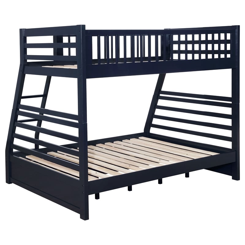 Pemberly Row 2-Drawer Wood Twin over Full Bunk Bed in Navy Blue
