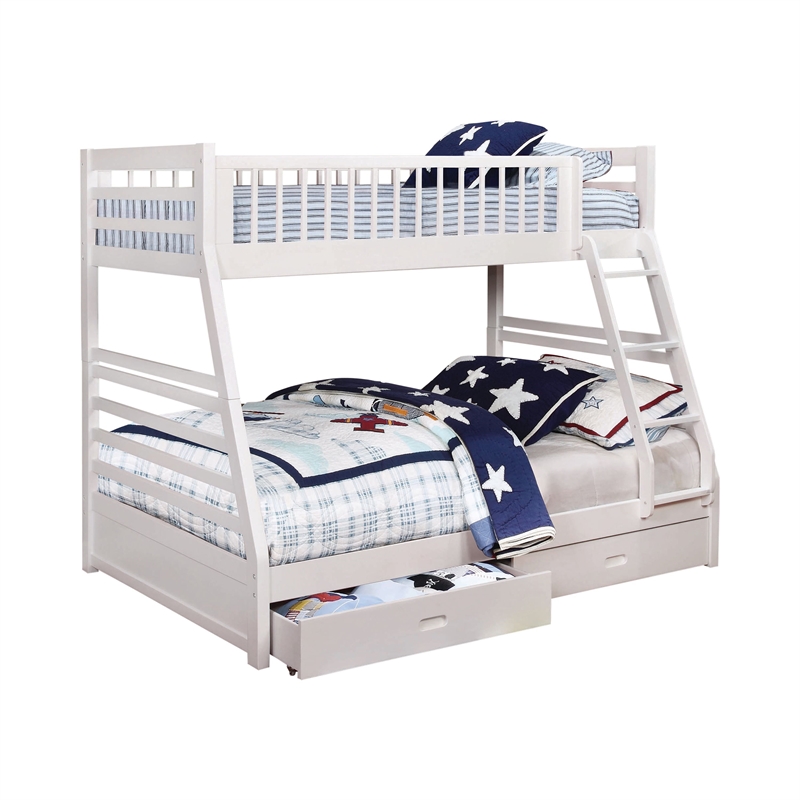 Pemberly Row 2-Drawer Pine Wood Twin Over Full Bunk Bed in White