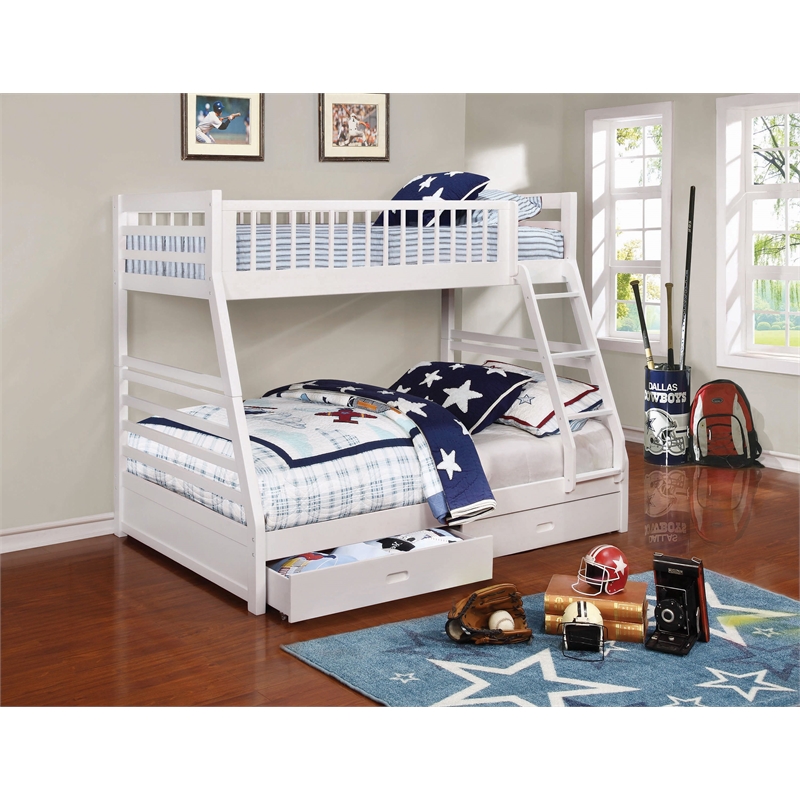 Pemberly Row 2-Drawer Pine Wood Twin Over Full Bunk Bed in White