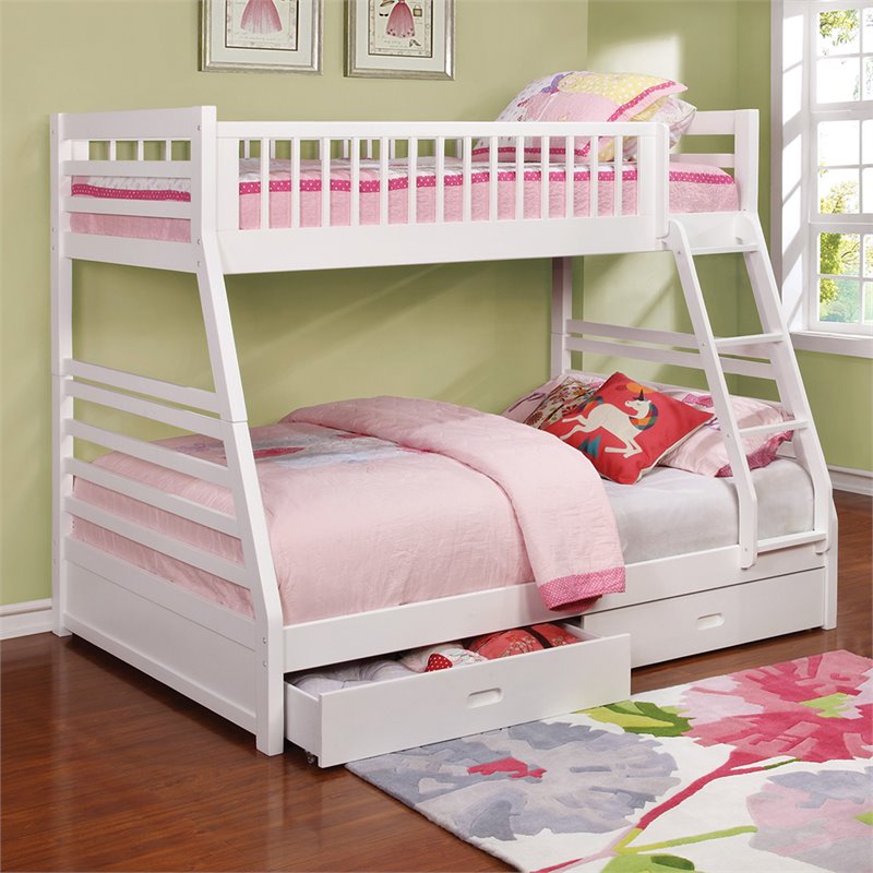 Pemberly Row 2-Drawer Pine Wood Twin Over Full Bunk Bed in White