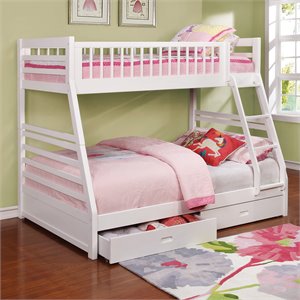 Pemberly Row 2-Drawer Pine Wood Twin Over Full Bunk Bed in White