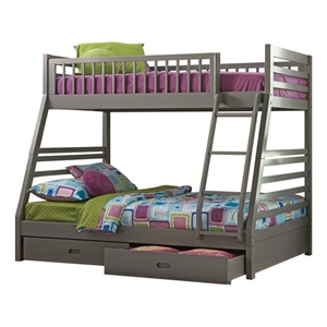 Pemberly Row 2-Drawer Pine Wood Twin Over Full Bunk Bed in Grey
