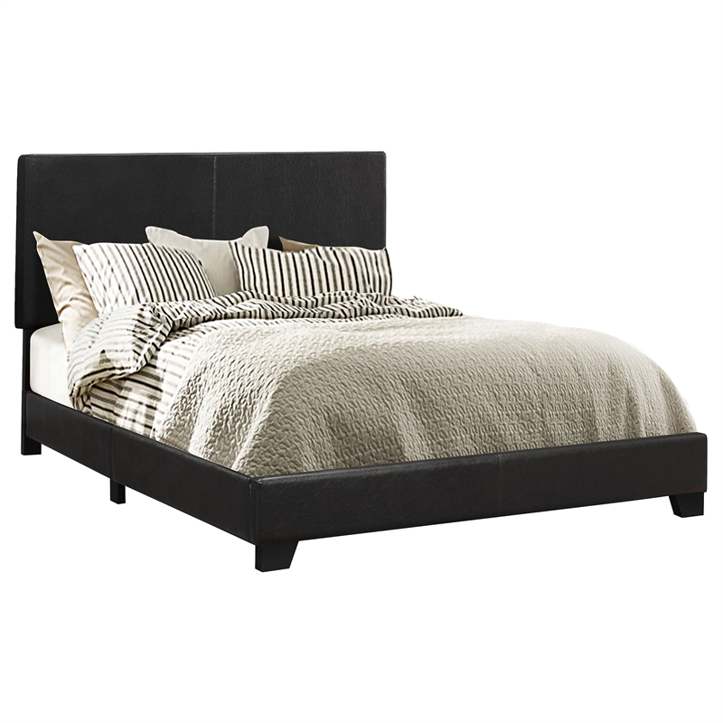 Pemberly Row Faux Leather Upholstered Queen Panel Bed in Black